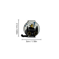 Insigne de chat à la mode Fishbowl chat noir, poisson rouge dans un bol avec des bulles, bijoux en émail à la mode