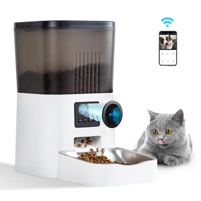 Low Moq Custom Packaging Logo Factory Wholesale Price Pet Supplies Tuya Smart Automatic Dog Cat Pet Feeder With Wifi camera