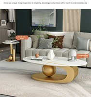 Table basse ovale de luxe de haute qualité avec plateau en pierre frittée, style moderne et simple, pour salon italien.