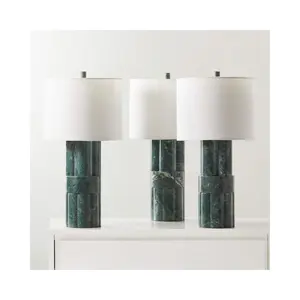 SHIHUI Natural Stone Marble Decoration Tall Walden Green Marble Table Reading Lamp Base With White Shade