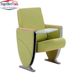 Silla Moderna para Auditorio, Teatro o Conferencias, Tapizada en Tela Verde, Multiusos, con Tablero de Escritura Plegable - Product Image 1