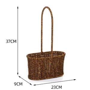 Hot Sale Pastoral Style Series Hand Woven Plastic Rattan Fruit Snack Hand Basket