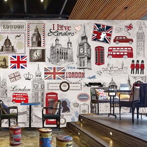 Carta da parati murale in stile Vintage britannico per caffè pub autoadesiva - Product Image 3