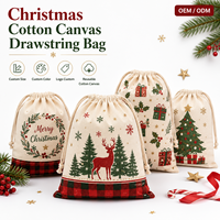 Bolsa de Regalo Promocional Personalizada con Logotipo Navideño, Bolsa de Tela de Algodón Orgánico Ecológica con Cordón