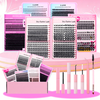 Faux cils en gros, bouquets de cils courbés en C, kit d'extension de cils DIY, kits de cils en bouquets à marque privée avec emballage