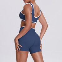 Celana Yoga Pendek Pinggang Sedang Anti Kusut Berbahan Spandex/Nilon, Model Ketat, Bernapas, Warna-Blok, Dua Sisi, Tekstur Halus, Cocok untuk Olahraga Lari