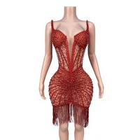 Robe Mini Moulante Rouge Sexy à Col Plongeant et Sans Bretelles pour Maternité, Ornée de Cristaux, Collection Printemps-Été 2026 – Idéale pour Fêtes, Fiançailles, Galas Annuels et Concours de Beauté