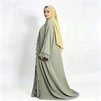 Ensemble Abaya à manches cloche en dentelle pour femme, ouvert sur le devant, superposé, tenue modeste, vêtements musulmans islamiques, longueur au sol