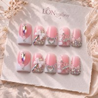 Uñas postizas francesas de moda ODM, diseño de pico de pato, curvatura 3D, hechas a mano, acrílicas PMMA, de cobertura completa, estilo ligero y lujoso, 10 piezas.