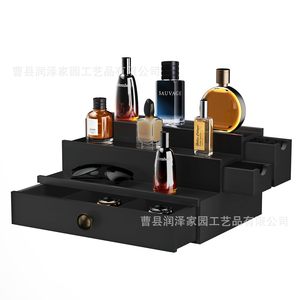 Perfume Storage Rack 3 Tier Black <b>Desktop</b> Organizer With Drawers For Watch Sunglasses Jewelry Display - Product Image 1