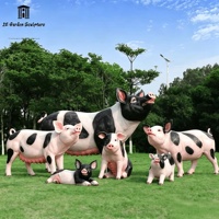 Estatua de Cerdo Grande de FRP, Escultura de Animal Realista para Jardín, Parque, Granja, Resort, Decoración de Paisaje Exterior