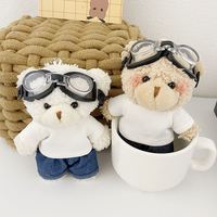 Mignon mini peluche poupée lunettes ours en peluche porte-clés blanc T-shirt jean ours en peluche animaux en peluche jouets porte-clés belles filles cadeau