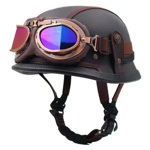 German World War II Vintage Steel Leather Helmet Summer Vintage Half-helmet Half-covered Motorcycle Helmet Men And Women