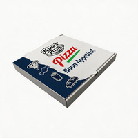 Boîtes à pizza personnalisées avec logo bleu imprimé, boîtes d'emballage alimentaire jetables en carton ondulé, vente en gros
