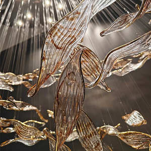 Phi tiêu chuẩn tùy chỉnh kính rơi lá lớn dự án khách sạn biệt thự hội trường Hiện Đại Đèn chùm thủy tinh cho kỹ thuật trang trí nội thất - Product Image 5