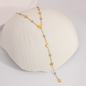 Mode Edelstahl Halskette eingelegt Weiß Zirkon Herz Elegant Ins Stil Modische Temperament Y-förmige Kette für Frauen - Product Image 6