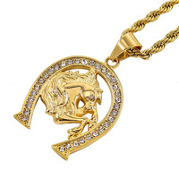 Pendentif fer à cheval en acier inoxydable 316L, porte-bonheur avec zircon pavé, collier chaîne torsadée plaqué or 18K PVD