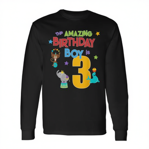 Camiseta de manga larga con tema de circo para niño de 3 años, increíble camiseta de cumpleaños para niño de 3 años - Product Image 3