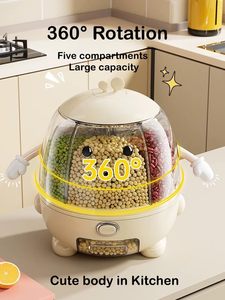 Dispensador de Cereales Rectangular, Contenedores de Plástico para Cereales a Granel, Dispensador de Arroz Hermético Giratorio, Mueble Moderno - Product Image 2