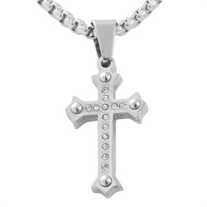 Men's Stainless Steel <b>Cross</b> Pendant Necklace With Crystal Pave Setting Geometric Design For Fashion Jewelry 120203 - Product Image 1
