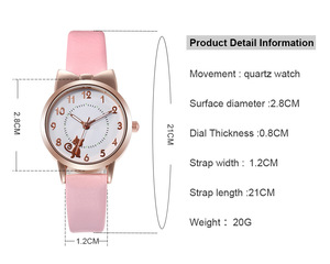 นาฬิกาข้อมือแฟชั่นผู้หญิง ดีไซน์ใหม่ หน้าปัดทรงกลม ลายการ์ตูนแมวน่ารัก สไตล์เน็ตไอดอล เรืองแสง นาฬิกาควอตซ์สำหรับนักเรียน นาฬิกาข้อมือผู้หญิง - Product Image 6