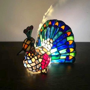 LongHuiJing Tiffany Handmade Peacock Table Lamp Style Table Lamp Multi-color Stained Glass Lampshade Home Decoration <b>Night</b> <b>Light</b> - Product Image 5