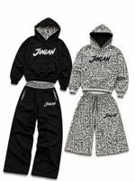 Ensemble de survêtement 2 pièces pour homme : sweat à capuche zippé et pantalon large gris et noir contrastant, coupe oversize et ample avec bord côtelé