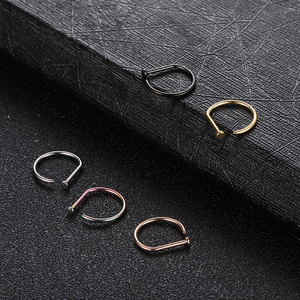 Toptan titanyum burun halkaları burun burun Piercing D şekilli burun çember Piercing göbek takısı Piercing - Product Image 6