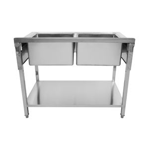 Mesa de preparación de acero inoxidable 201/304 para cocina comercial con fregadero, panel trasero y rejilla. Modelo - Product Image 3