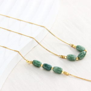 Grosir Set perhiasan Mode 14K emas baja nirkarat kalung gelang tiga giok manik liontin untuk ulang tahun pertunangan - Product Image 2