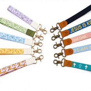 Wholesale High Quality Polyester Keychains Custom Design Leather Lanyards Short <b>Wrist</b> <b>Strap</b> Lanyard for Promotion - Product Image 1