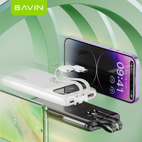 BAVIN Prix de gros, logo personnalisé, Powerbank portable, PD 22.5W, écran LED, charge rapide, 10000mah, Power Bank avec indicateur LED
