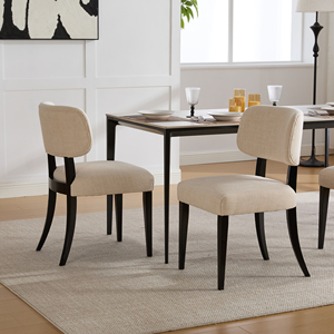 Ensemble de <span class=keywords><strong>2</strong></span> chaises de salle à manger modernes de haute qualité, rembourrées, en tissu de lin beige, avec pieds en bois massif noir, pour cuisine, salle à manger, café - Product Image 3
