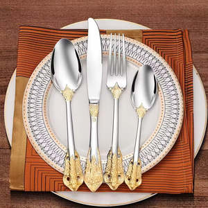 Juego de Cubiertos de Lujo de Acero Inoxidable Dorado Premium, Juego de Cubiertos Plateados para Boda - Product Image 1