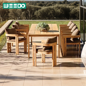 Ensemble <span class=keywords><strong>table</strong></span> <span class=keywords><strong>et</strong></span> <span class=keywords><strong>chaises</strong></span> modernes en teck massif, résistant à l'eau, pour extérieur, salle à manger, jardin, terrasses, villas, hôtels, cours. - Product Image 1