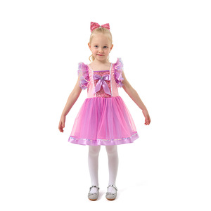 Vestido tutú para niñas, disfraz de princesa de gasa con manga casquillo morado, corte en A, para actuación del Día del Niño - Product Image 3