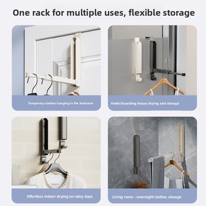 Porte-vêtements pliable en alliage d'aluminium avec crochet pour porte et support de rangement sans perforation - Product Image 4