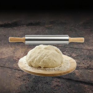 Rouleau à pâtisserie en acier inoxydable avec motif chien, écologique, antiadhésif, manche en bois, longueur 33 cm, compatible lave-vaisselle, pour pâtisserie, pâte à pizza - Product Image 3