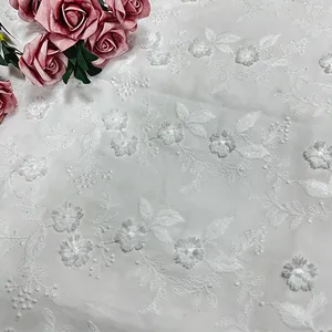 Wholesale Custom Manufacture 9088 450D Milk Fiber Yarn Natural Combed Eyelet Lace Cotton Embroidery Fabric