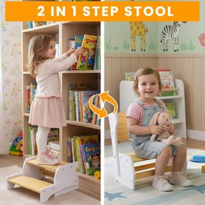 Taburete <span class=keywords><strong>de</strong></span> Madera para Niños Pequeños, Ajustable en Altura, <span class=keywords><strong>de</strong></span> 2 Peldaños, Diseño Multifuncional <span class=keywords><strong>de</strong></span> Elefante con Asas para Baño, Cocina y Dormitorio - Product Image 6