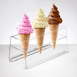 3 Slot Acrylic Ice Cream Cone Holder Stand Chip Waffle Cone Holder Sushi Hand Roll Stand 3 Holes Food Cone Holder