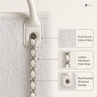 Sac à bandoulière tendance en tissu éponge uni pour femme, élégant sac à main en tissu éponge avec fermeture éclair et chaîne métallique, style créateur, sac fourre-tout