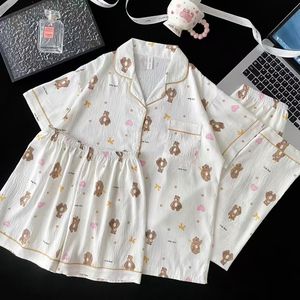 Sommer-Pyjama Damen Kurzarm-Shorts Dreiteiliger Anzug aus Wolkenbaumwolle Süß und Lieblich Hausanzug - Product Image 4