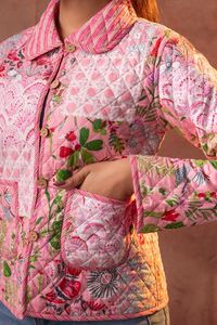 Floral Patchwork Quilted <b>Jacket</b> | Handmade Kantha Style Cotton Coat | Reversible Boho Winter <b>Jacket</b> for <b>Women</b> Outerwear - Product Image 6