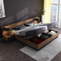 Lit Tatami Moderne et Simple avec Fonction de Rangement, Lit Nordique en MDF E1, Tailles 1.5/1.8m, Lit Double King/Queen Size, Ensemble de Meubles de Chambre