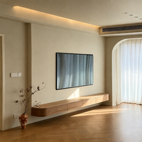 Rak TV Walnut Sederhana Desain Tanpa Gagang Tepi Lengkung Penyimpanan Tersembunyi Rumah Villa Lampu LED untuk TV 60-64 inci Ruang Tamu