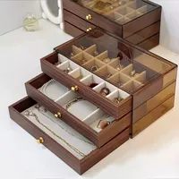 Boîte à bijoux en gros, directement de l'usine, organisateur de maquillage transparent en PS avec doublure floquée pour rangement de bagues et colliers