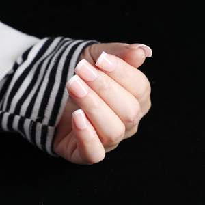 24 Stuks Roze Naakt Wit Franse Nep Nagels Kort Vierkant Valse Pers Op Nagels Kunstnagels Voor Vrouwen - Product Image 5