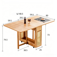 Table à manger pliable en bambou gain de place, bureau de cuisine mobile, table et chaise de restaurant, table télescopique invisible en rotin tressé