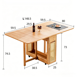 Space Saving Bamboo <strong>Foldable</strong> Dining <strong>Table</strong> Movable Kitchen Desk Restaurant <strong>Table</strong> &amp; Chair Rattan Woven Invisible Telescopic <strong>Table</strong> - Product Image 6
